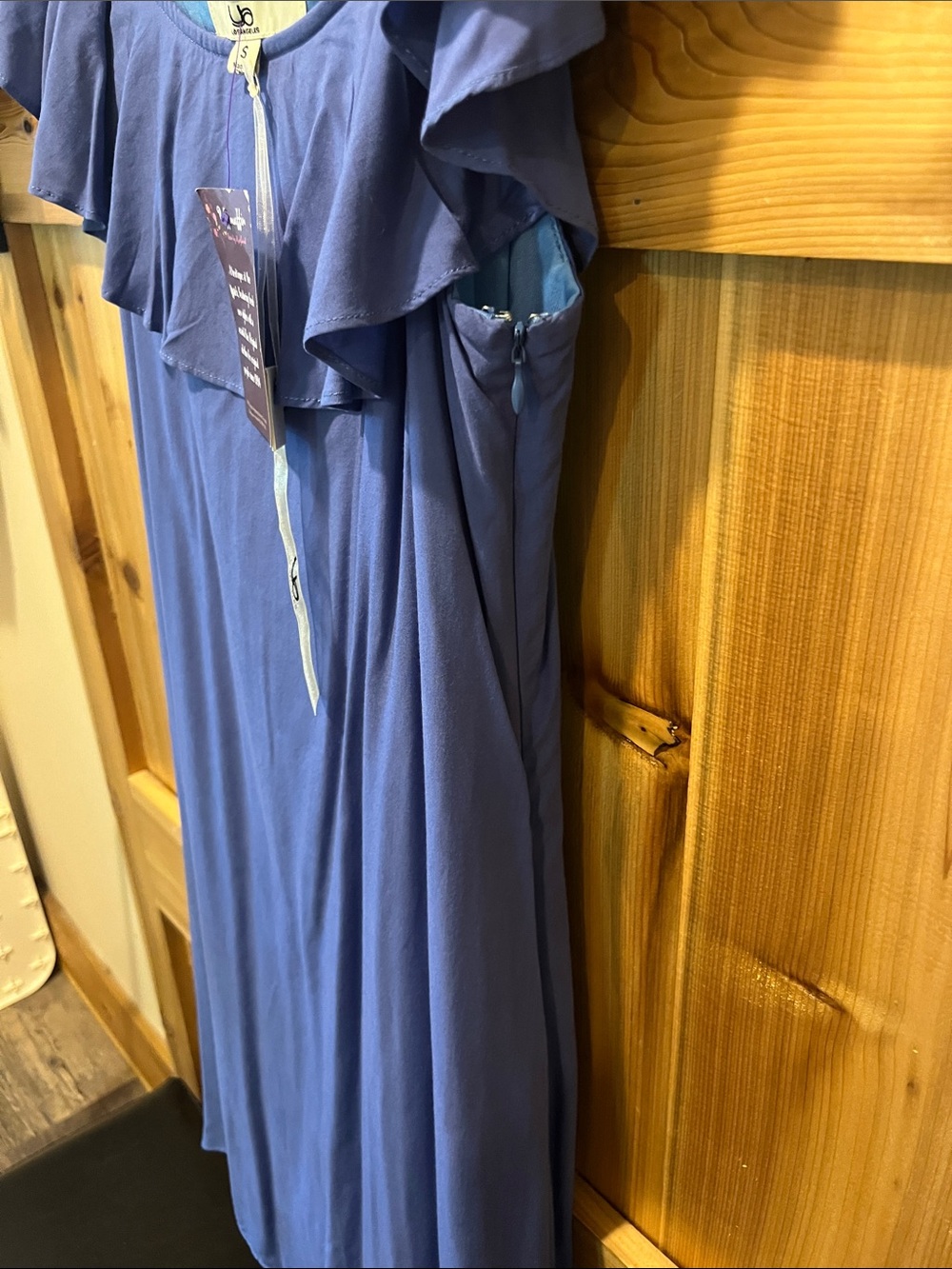 LA made Periwinkle Off-Shoulder High-Low Ruffle Dress - Picture 7 of 11